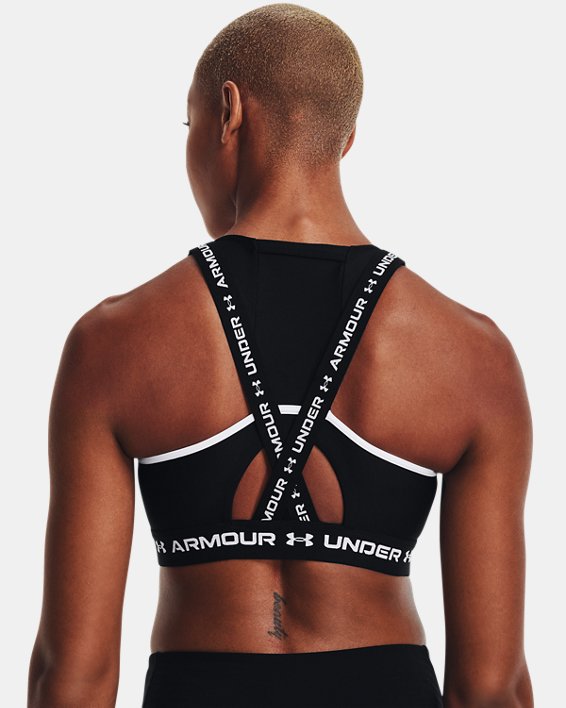 Damen Armour® Mid Crossback Pocket Sport-BH, Black, pdpMainDesktop image number 5